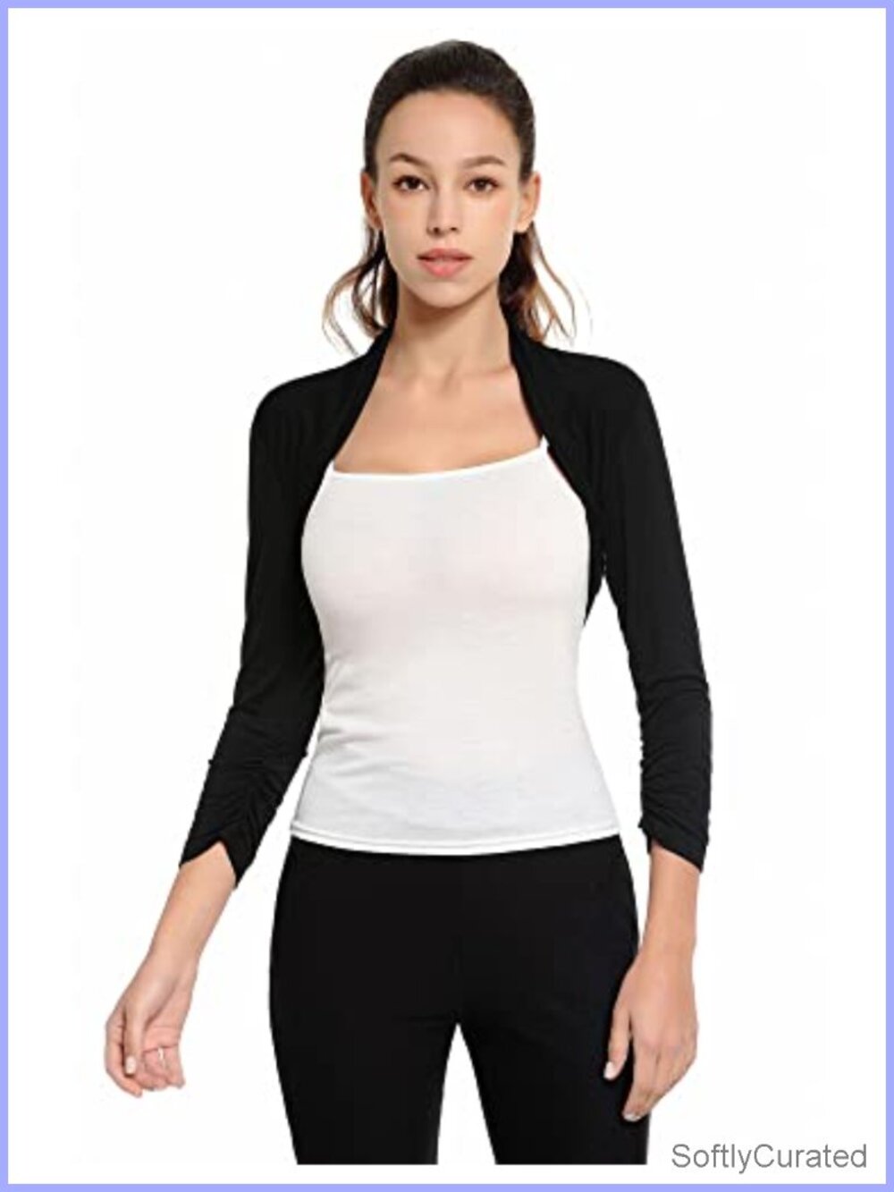Ruched 3/4 Sleeve Bolero Cropped Cardigan Shrug
